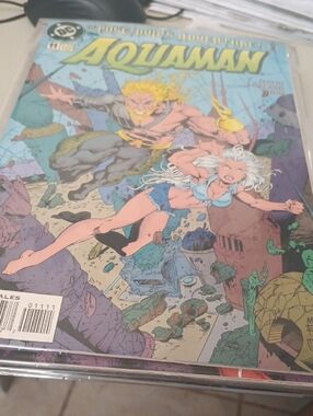 DC Aquaman Comic Cover – Yellow, Blue, Green In A Sleeve